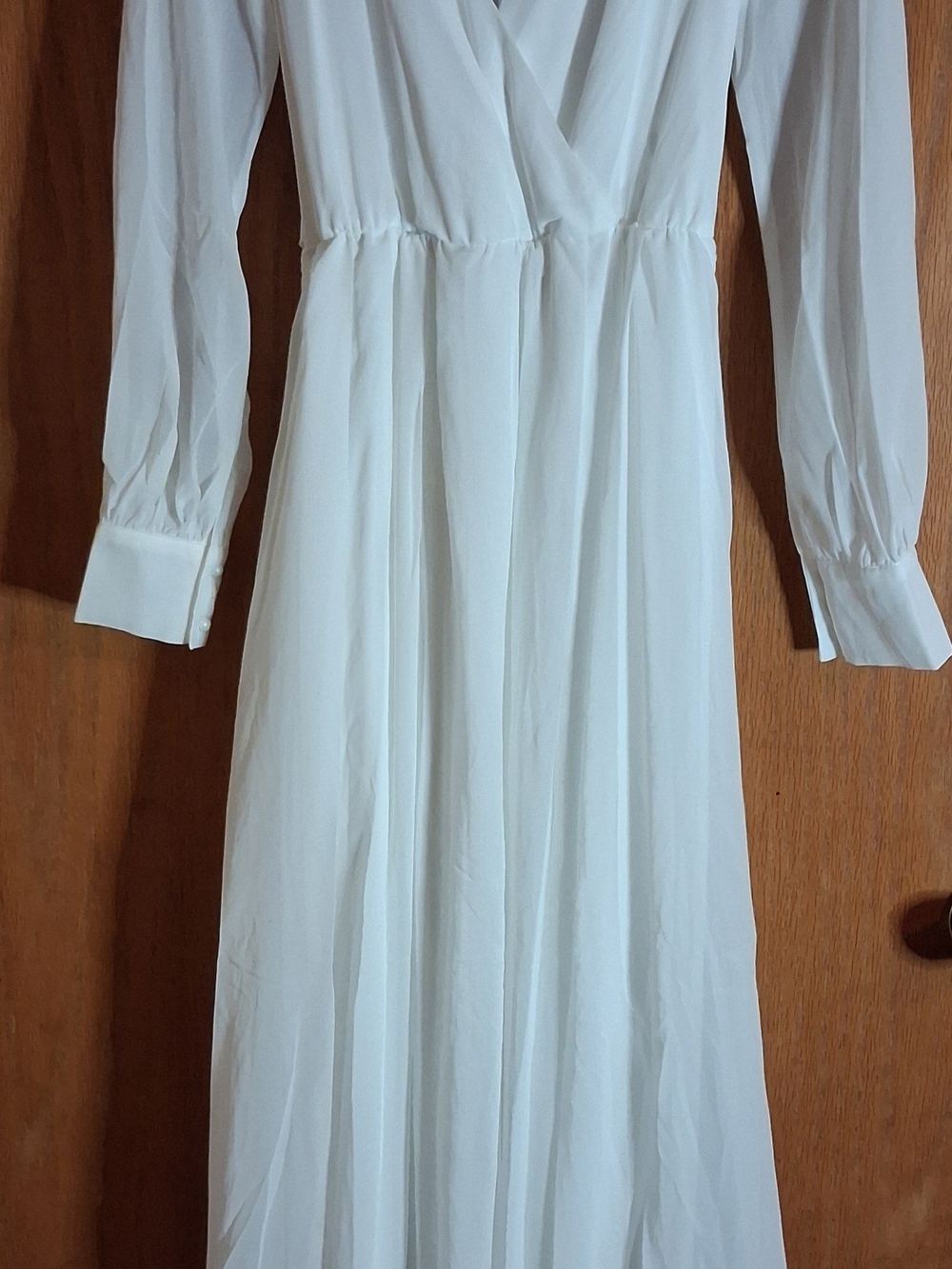 Faeriesty white chiffon long-sleeve surplice/wrap maxi dress.